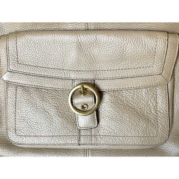 Coach Penelope Cream Champaign Metallic Leather Tote Bag Purse And Wallet Fold - Picture 5 of 16